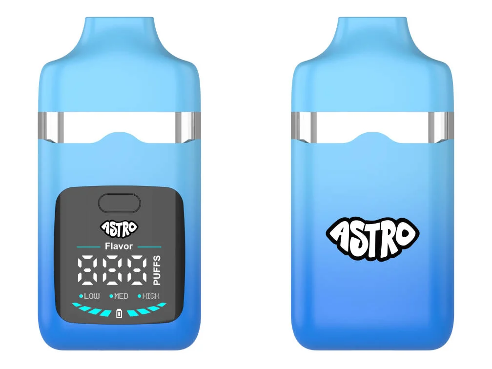 ASTRO dual-flavor device in a blue gradient with a low, medium and high strength display